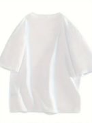 Baskılı Oversize Bisiklet Yaka T-shirt - Beyaz resmi